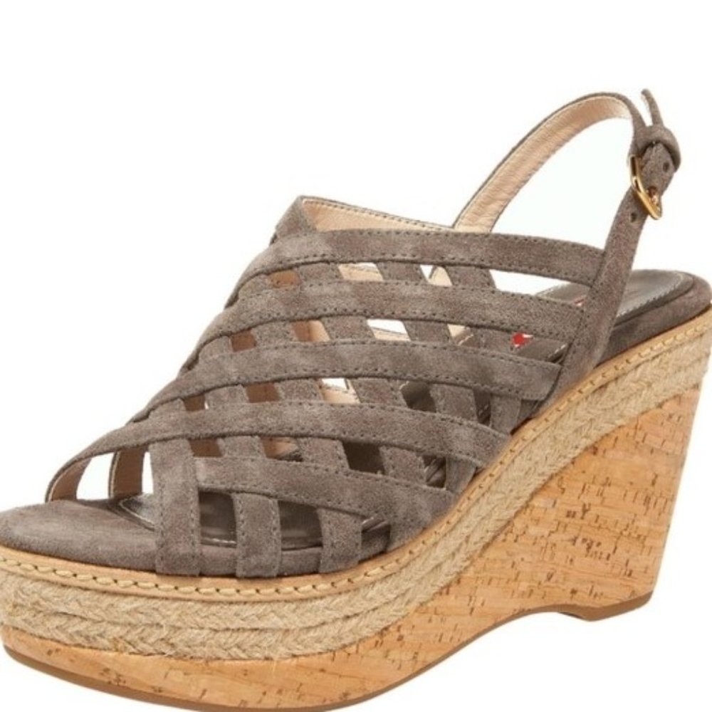Prada Women's Suede Cage Wedge Platform Sandals Shoes size EU 40 or US 10